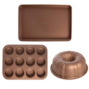 Food & Wine (3 Piece) Nonstick Bakeware Set Bundt Cake Pan Muffin Tin Baking Sheet Pan Oven Trays Non Stick Kitchen Bake Set
