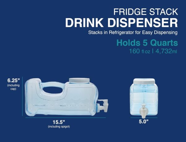 Arrow Home Products Fridge-Stack Drink Dispenser for Fridge, 5 Quart / 1.25 Gallons - Plastic Beverage Dispenser w/ Spigot for Easy Dispensing - BPA Free Plastic - Convenient Handle, Easy-Pour Spout - Image 6