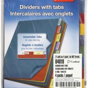 Cardinal 84019 Poly Index Dividers, Letter, Multicolor, 8-Tabs/Set, 4 Sets/Pack