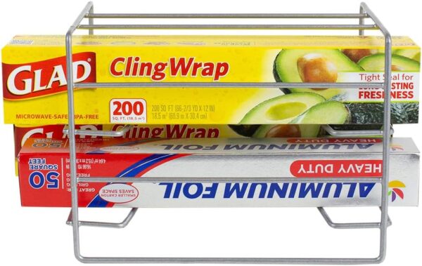 Home Basics W 3 Tier Heavy Duty Kitchen Countertop or Cabinet Organizer for Food Wrap, Foil, Wax Parchment Paper, Plastic Bags, Silver - Image 2