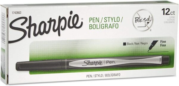 Sharpie Plastic Point Stick Permanent Water Resistant Pen, Black Ink, Fine, Dozen