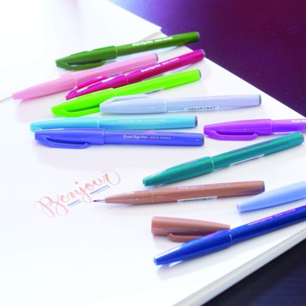Pentel Arts Sign Pen Brush Tip, Assorted Colors, 12 Pack Box (SES15C2PC12) - Image 11