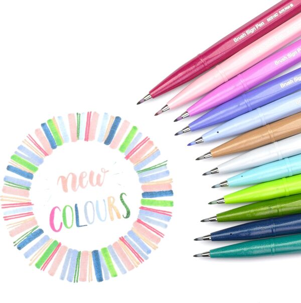 Pentel Arts Sign Pen Brush Tip, Assorted Colors, 12 Pack Box (SES15C2PC12) - Image 20