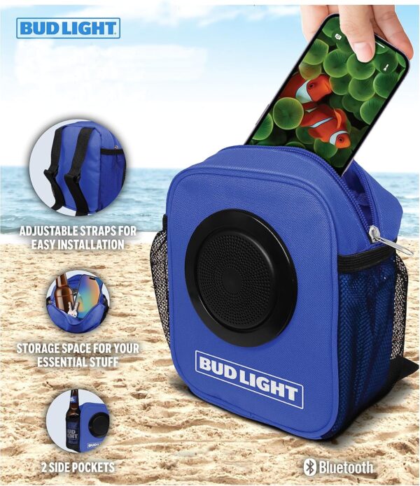 Bud Light Speaker Buddy Carry Organizer Pouch for Keys, Money, Phone, Beverage with Bluetooth Speaker- for Beach-Hiking-Camping-Walks - Image 3