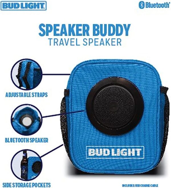 Bud Light Speaker Buddy Carry Organizer Pouch for Keys, Money, Phone, Beverage with Bluetooth Speaker- for Beach-Hiking-Camping-Walks - Image 4