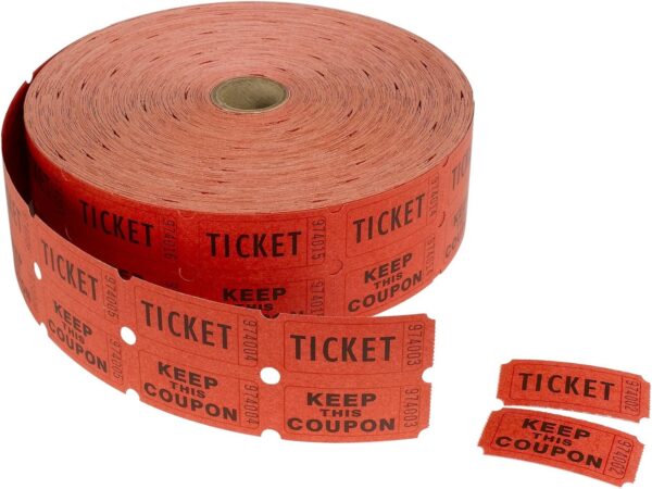 MACO Double Roll - Ticket/Keep This Coupon - Tickets, 1 x 2 Inches, Red, 2000 Per Roll (18-620)