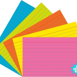 Pacon Super Bright Assorted Index Cards, Pink, Yellow, Lime, Blue, 3" x 5"