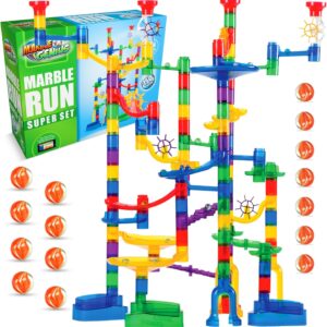 Marble Genius Marble Run - 150 Complete Pieces Maze Track Easter Toys for Adults, Teens, Toddlers & Kids Aged 4-8 Years Old, (85 Translucent Marbulous Pieces + 65 Glass-Marble Set), Super Set