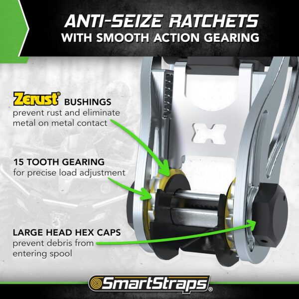 SmartStraps Ratchet Straps - 14ft GRN Premium RatchetX 4pk 1,500lb - Image 4