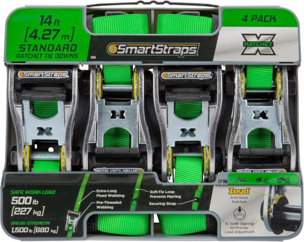 SmartStraps Ratchet Straps - 14ft GRN Premium RatchetX 4pk 1,500lb - Image 10