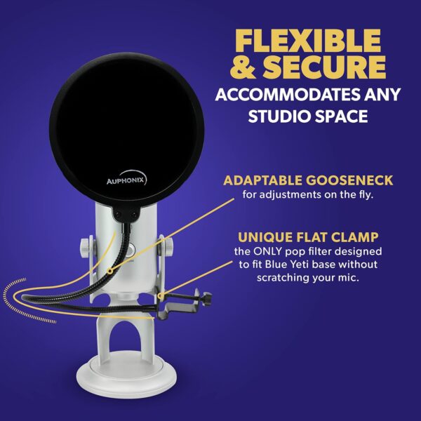 Pop Filter Screen for Microphones - Gooseneck Clamps Compatible with Blue Yeti Microphone - Great Gift - Image 2