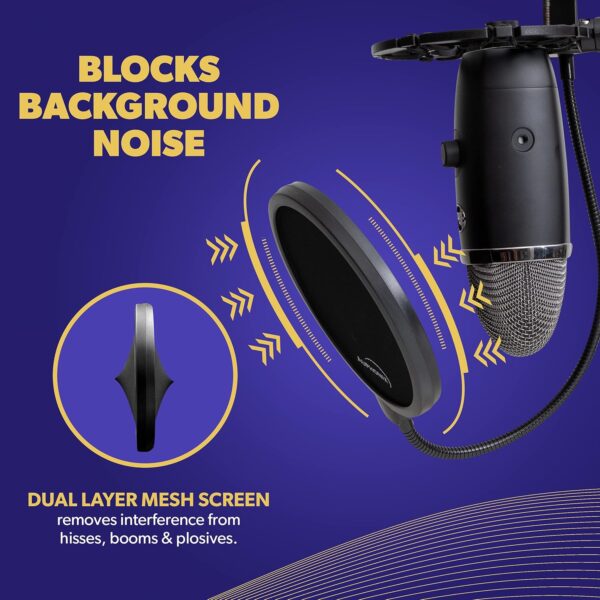 Pop Filter Screen for Microphones - Gooseneck Clamps Compatible with Blue Yeti Microphone - Great Gift - Image 3