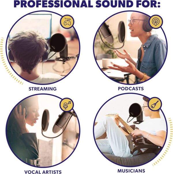 Pop Filter Screen for Microphones - Gooseneck Clamps Compatible with Blue Yeti Microphone - Great Gift - Image 4