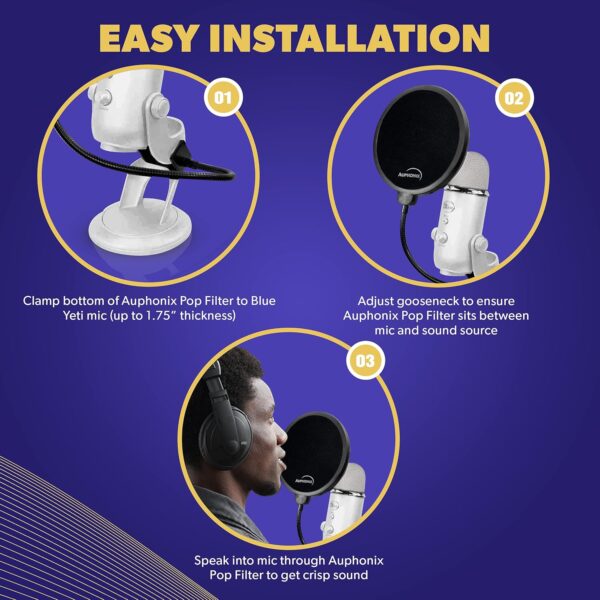 Pop Filter Screen for Microphones - Gooseneck Clamps Compatible with Blue Yeti Microphone - Great Gift - Image 5