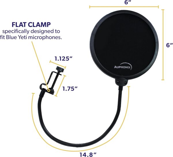 Pop Filter Screen for Microphones - Gooseneck Clamps Compatible with Blue Yeti Microphone - Great Gift - Image 7