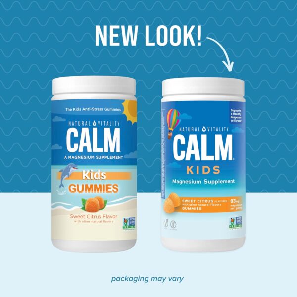 Natural Vitality Calm, Magnesium Citrate Kids Supplement, Stress Relief Gummies, Supports a Healthy Response to Stress, Gluten Free, Vegan, Sweet Citrus, 120 Gummies - Image 2