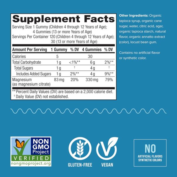 Natural Vitality Calm, Magnesium Citrate Kids Supplement, Stress Relief Gummies, Supports a Healthy Response to Stress, Gluten Free, Vegan, Sweet Citrus, 120 Gummies - Image 3