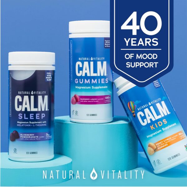 Natural Vitality Calm, Magnesium Citrate Kids Supplement, Stress Relief Gummies, Supports a Healthy Response to Stress, Gluten Free, Vegan, Sweet Citrus, 120 Gummies - Image 7