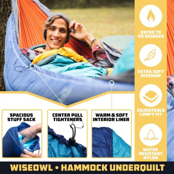 Wise Owl Outfitters Hammock Underquilt for Camping Hammock - Insulated Synthetic Underquilt for Single and Double Hammocks Blue - Image 2