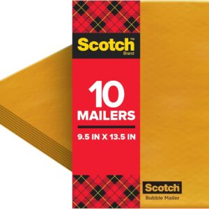 Scotch Bubble Mailer, 9.5 in x 13.5 in, Size #4, Kraft, 10-Pack