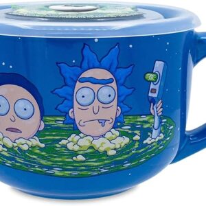 Silver Buffalo Rick and Morty Ceramic Soup Mug with a Vented Plastic Lid, 24 Ounces