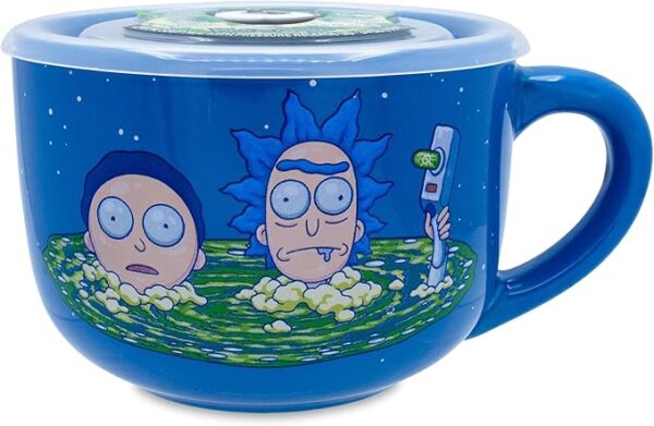 Silver Buffalo Rick and Morty Ceramic Soup Mug with a Vented Plastic Lid, 24 Ounces