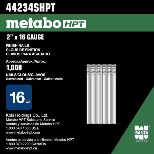 Metabo HPT Finish Nails | 2 Inch x 16 Gauge | Stainless Steel | 1000 Count | 44234SHPT - Image 3