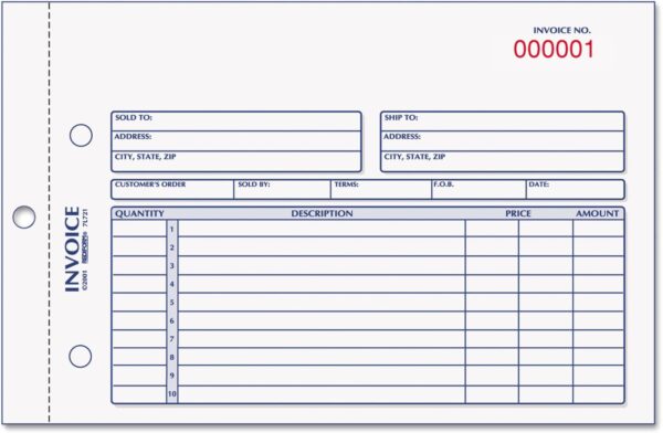 Rediform 7L721 Invoice Book 5 1/2 x 7 7/8 Carbonless Duplicate 50 Sets/Book