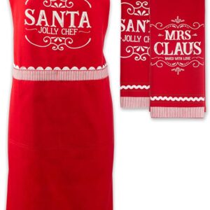 DII Christmas Kitchen Décor, Holiday Cooking & Baking Accessories Machine Washable Cotton, Apron/Dishtowel Set, Mr. Claus Set, 3 Count