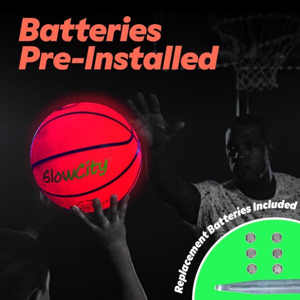 GlowCity Glow in The Dark Basketball for Teen Boy - Glowing Red Basket Ball, Light Up LED Toy for Night Ball Games - Sports Stuff & Gadgets for Kids Age 8 Years Old and Up. Great Gift for Boys & Girls - Image 3