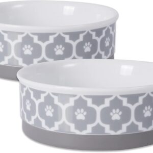 Bone Dry Paw Print Ceramic Pet Bowl, Lattice Collection, Medium Set, 6x2", Gray, 2 Count