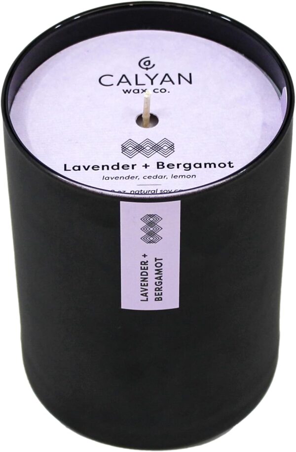 Calyan Wax Co. Soy Wax Candle, Lavender + Bergamot Scented Candle, 75 Hour Burn Time, Aromatherapy Soy Candles, Non Toxic & Vegan Soy Wax, Black Tumbler Scented Candles, 13oz - Image 2