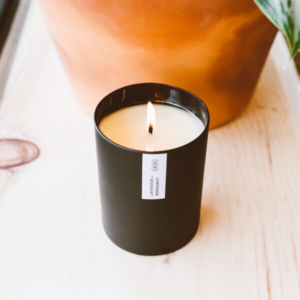 Calyan Wax Co. Soy Wax Candle, Lavender + Bergamot Scented Candle, 75 Hour Burn Time, Aromatherapy Soy Candles, Non Toxic & Vegan Soy Wax, Black Tumbler Scented Candles, 13oz - Image 8