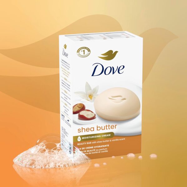 Dove Beauty Bar Soap Shea Butter, 6 Bars for Nourished, Radiant Skin, Enriches Skin 3.75 oz - Image 8