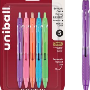 Uniball Jetstream Elements 5 Pack, 1.0mm Medium Assorted, Wirecutter Best Pen, Ballpoint Pens, Ballpoint Ink Pens | Office Supplies, Ballpoint Pen, Colored Pens, Fine Point, Smooth Writing Pens