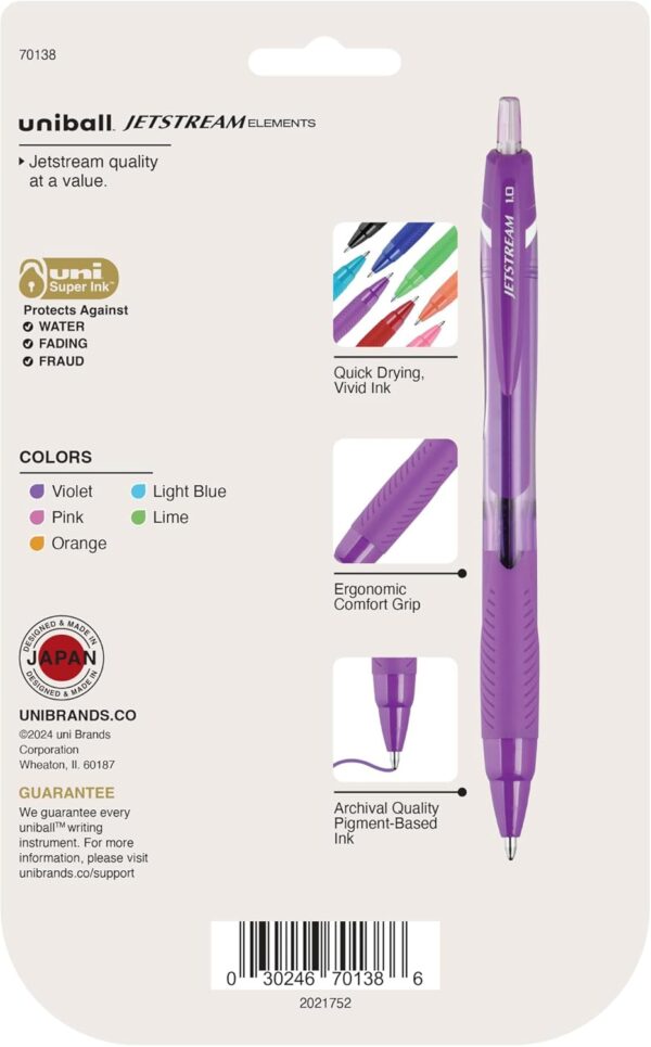Uniball Jetstream Elements 5 Pack, 1.0mm Medium Assorted, Wirecutter Best Pen, Ballpoint Pens, Ballpoint Ink Pens | Office Supplies, Ballpoint Pen, Colored Pens, Fine Point, Smooth Writing Pens - Image 2
