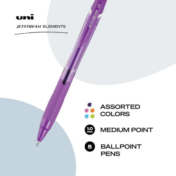 Uniball Jetstream Elements 5 Pack, 1.0mm Medium Assorted, Wirecutter Best Pen, Ballpoint Pens, Ballpoint Ink Pens | Office Supplies, Ballpoint Pen, Colored Pens, Fine Point, Smooth Writing Pens - Image 3