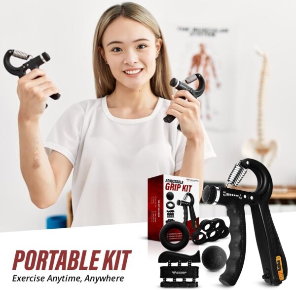 Hand Strength Kit With Finger Exerciser, Stretcher, Forearm Grip Adjustable Gripper, Exercise Ring and Stress Relief Ball for Athletes Muscle Trainer. Black - Image 6