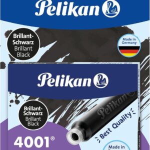Pelikan 4001 TP/6 Ink Cartridges for Fountain Pens, Brilliant Black, 0.8ml, 12 Pack (330803)